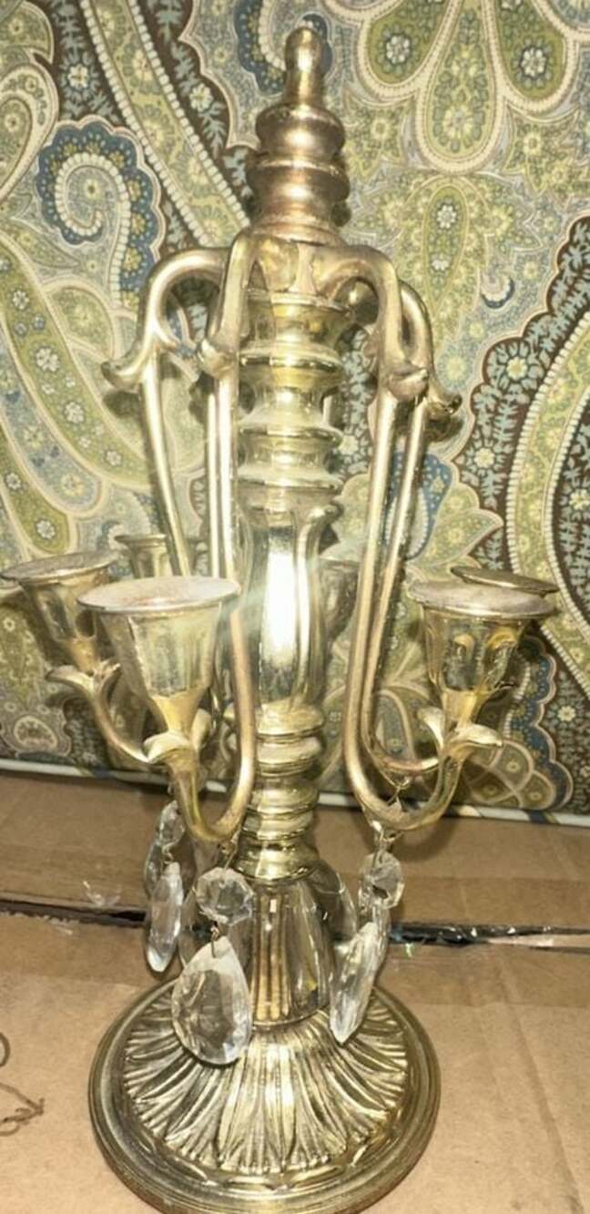 Vintage Dilly MFG Co Brass on Marble Six Arm Candelabra 12"